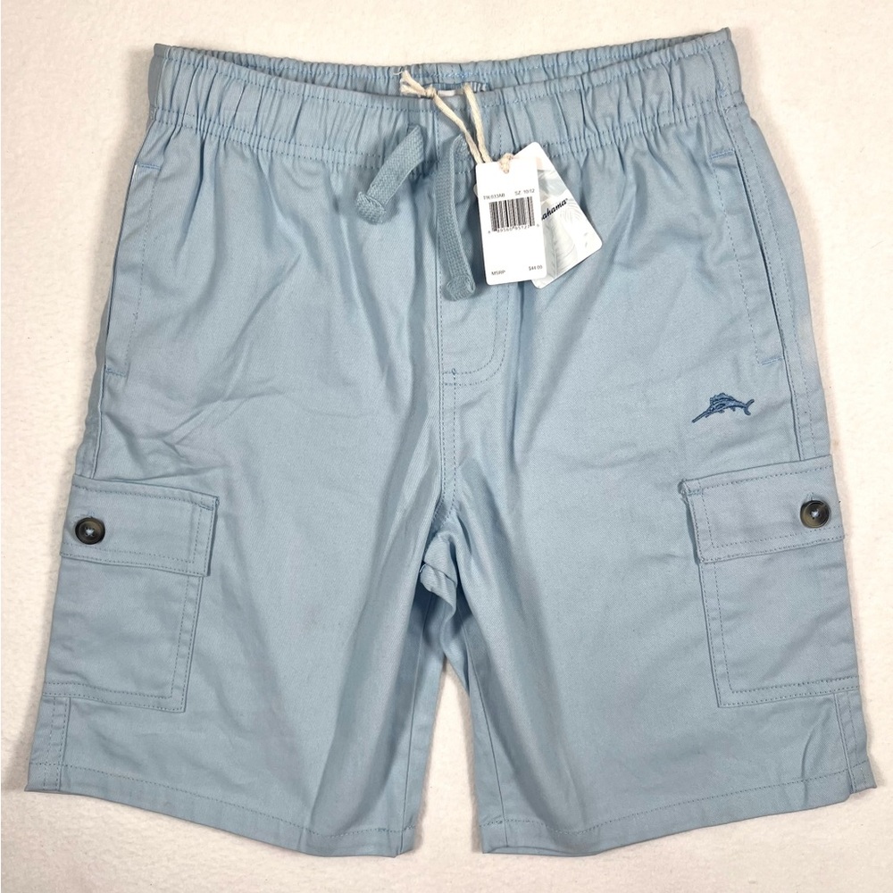 NWT TOMMY BAHAMA Boys Light Blue Elastic Waistband Cargo‎ Shorts Coastal Size M